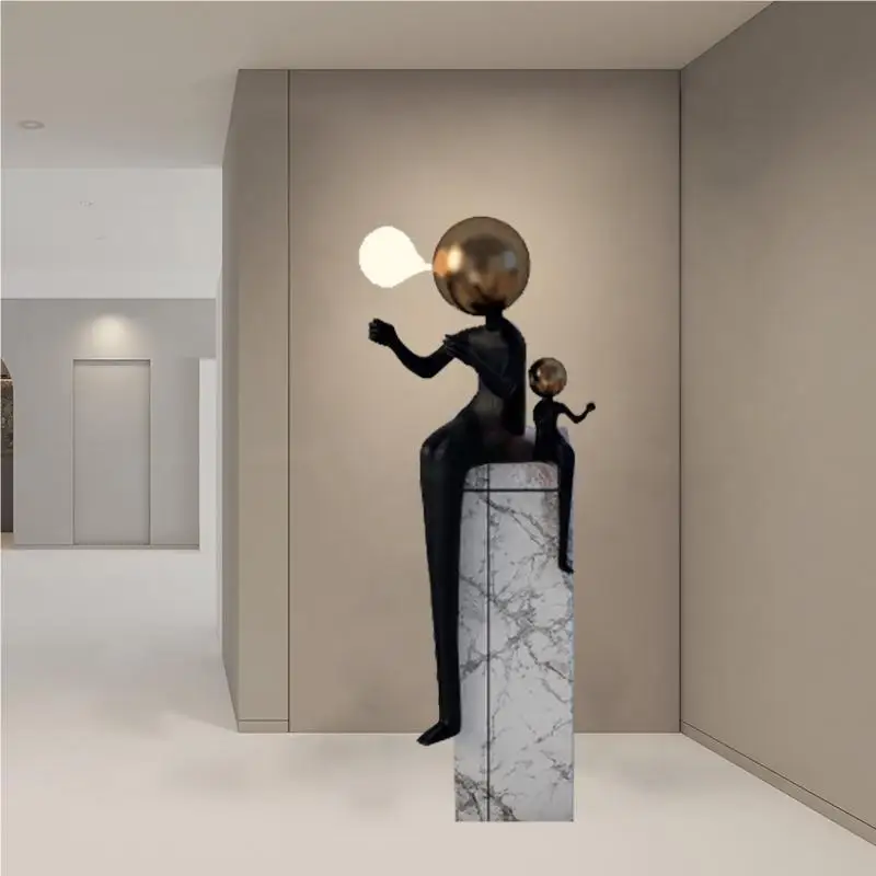 Humanoid art sculpture holding ball floor lamp Hotel lobby exhibition decoration villa home decoration corridor light