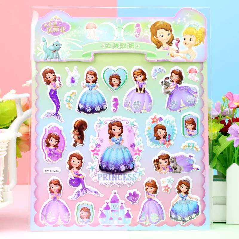 Disney Princess Sofia Mermaid Frozen Stickers Funny Kids Toys Cute Anime Stickers Girl Cartoon Kawaii Sticker