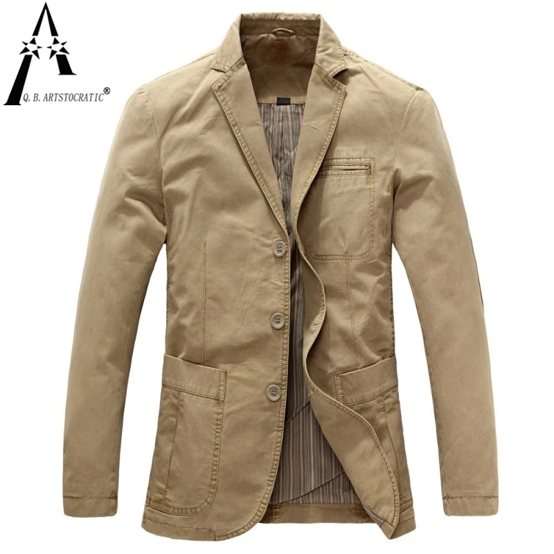 

Spring Autumn Business Men's 100% Pure Cotton Casual Suit Coat Male Masculino Solid Jackets Outwear New Military Jacket Blazers