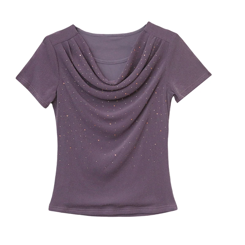 MadBlack – europäisches Damen-T-Shirt, sexy O-Ausschnitt, Diamant, Streetwear, kurzärmelig, schmales S-3XL-Mesh-T-Shirt, 2025, Sommer, neu, T53803CC