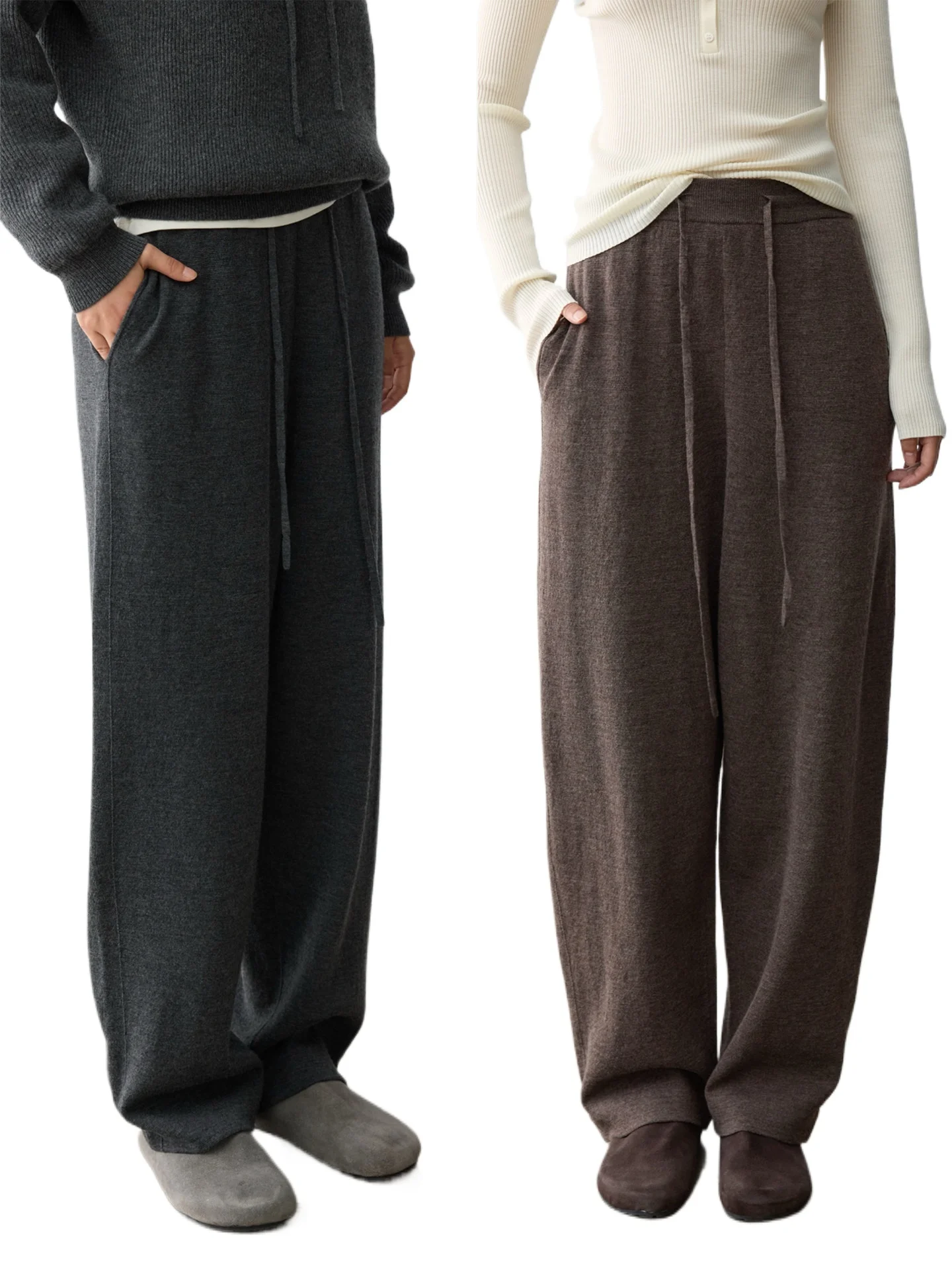 Te price benefits! Italian BOTTO worsted pure wool thickened casual loose drawstring banana pants women