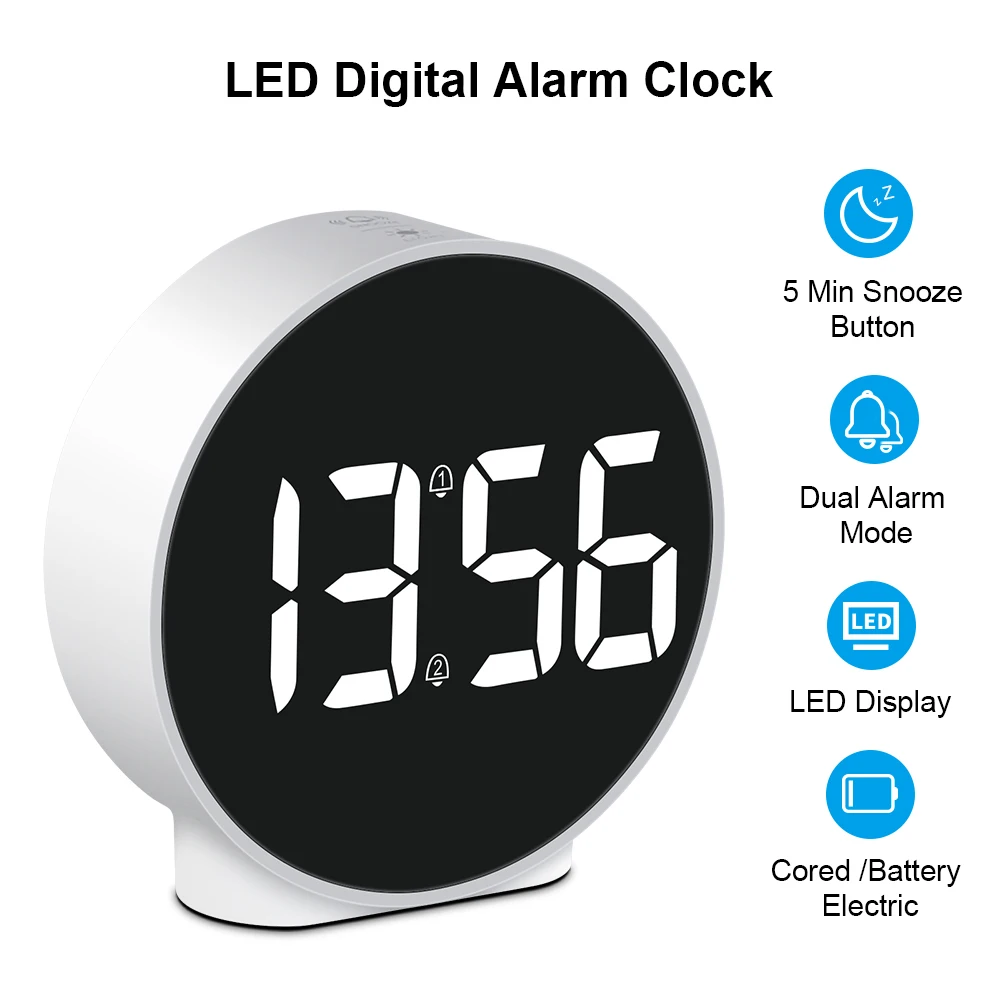 

LED Digital Alarm Clock Table Clock Snooze Night Mode 12/24H Electronic LED Clocks Dual Alarm Bedroom Beside Clock Home Decor