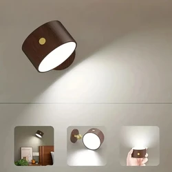 목재 USB 충전식 마그네틱 벽 램프, 터치 컨트롤, LED 장착 독서 벽 조명, 침실용, 360 도 회전, 1 개 신제품
