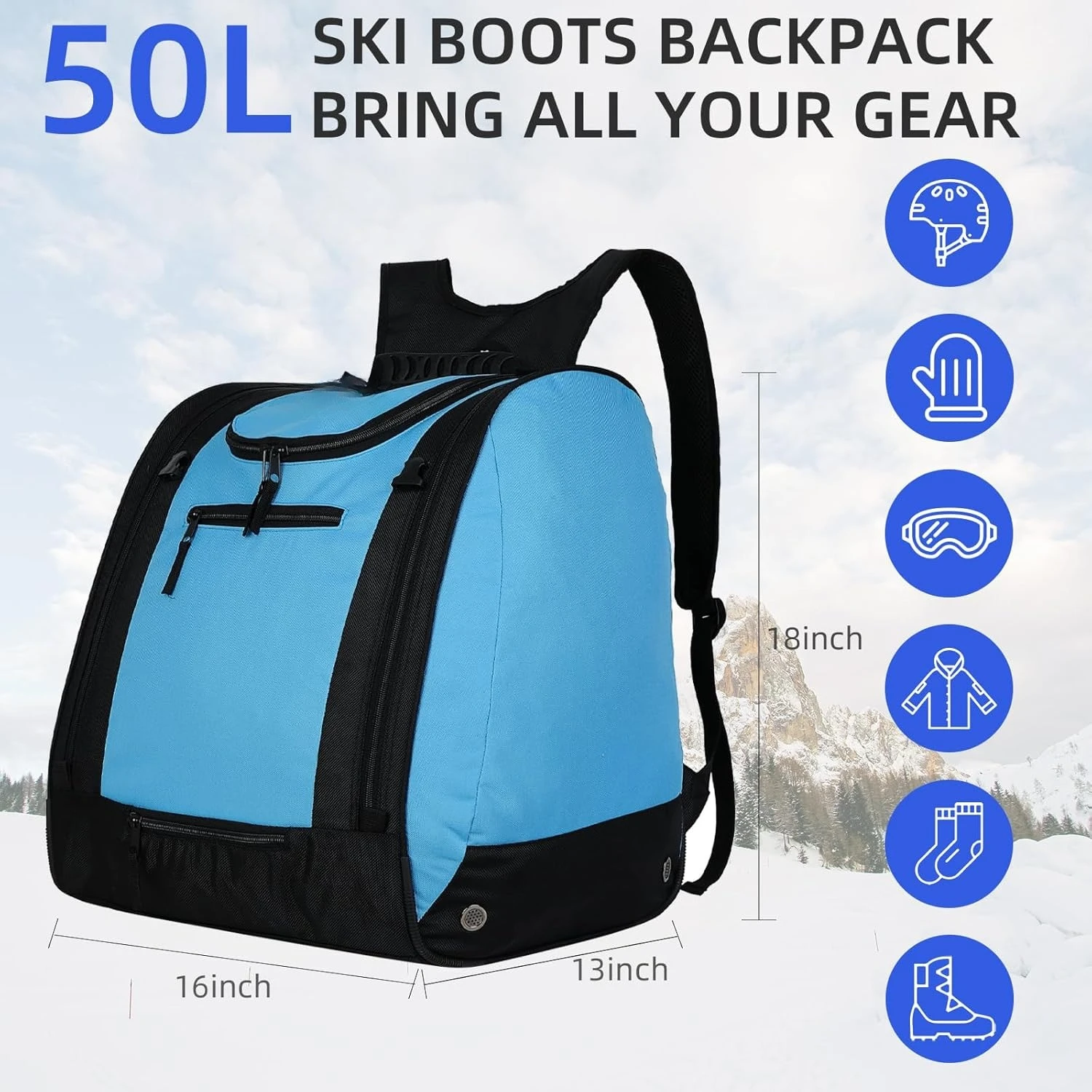 

Ski Boot Bag Backpack, Padded SKi Boots and Helmet Bags for Flying Air Travel, Skiing Gear, Goggles, Gloves, Skis & Snowboard