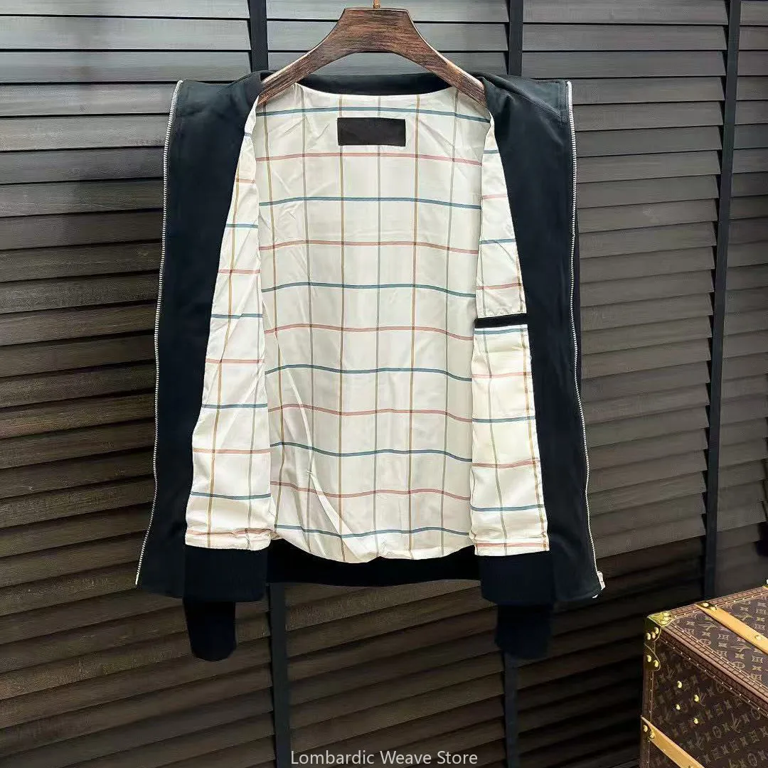 سترة LP من جلد الغزال الإيطالي برقبة واقفة وأكمام محبوكة كاجوال مطرزة #5