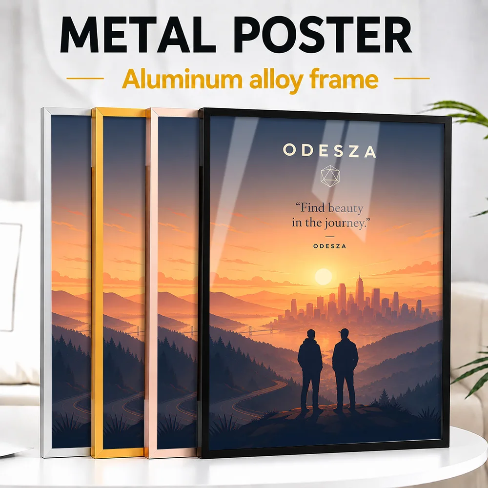 Odesza Cityscape Sunset Inspirational Framed Metal Print Customized Photo Minimalist Motivation Style Wall Art For Living Room