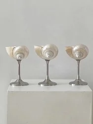 AhunderJiaz-Vintage Champagne Glasses, Creative Natural Shell Goblet, Metal Vintage Wine Glasses, Party Cocktail Drinkware Set
