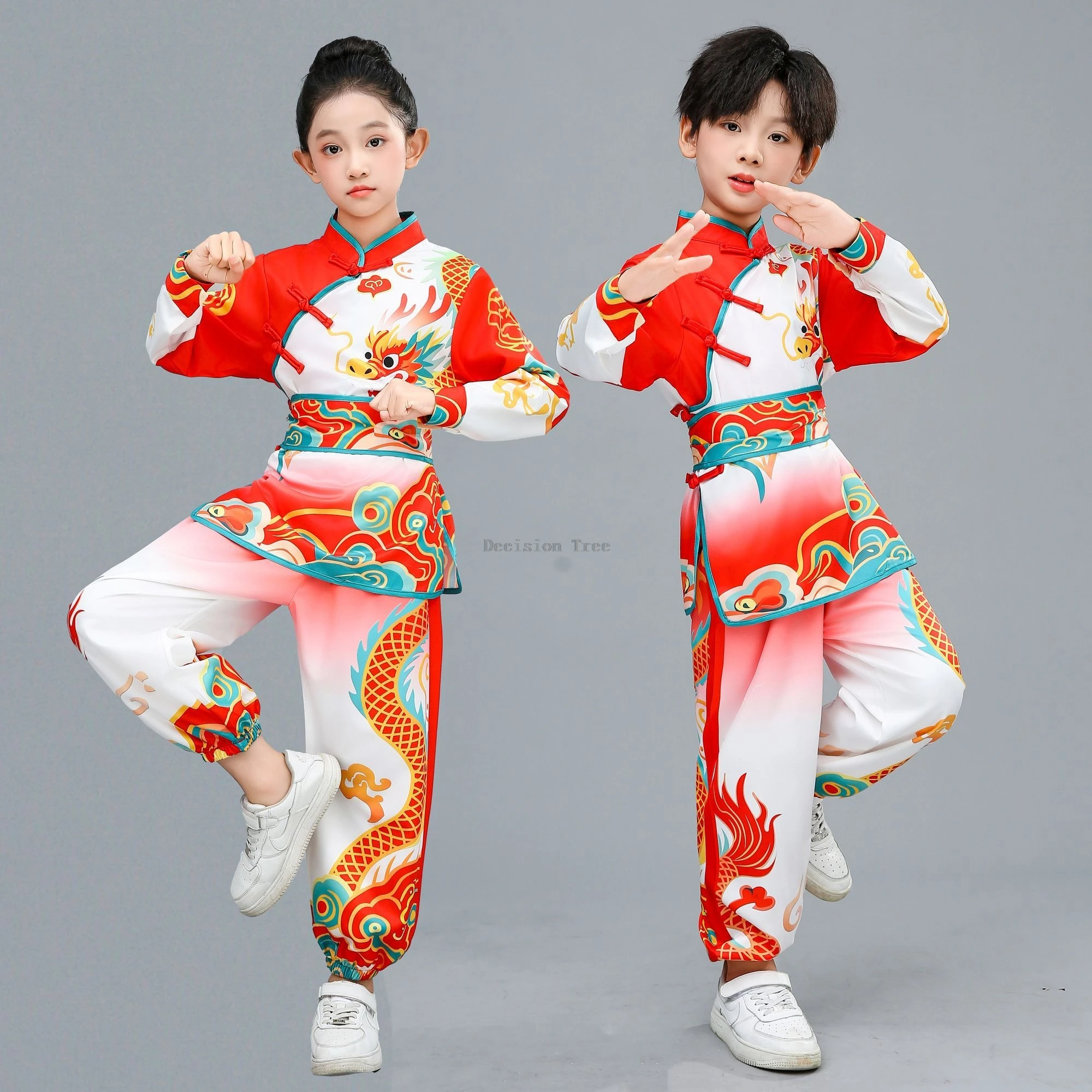 2026 trendy dazzling chinese printed kids wushu set martial arts performance clothing tai chi training breathable wushu set