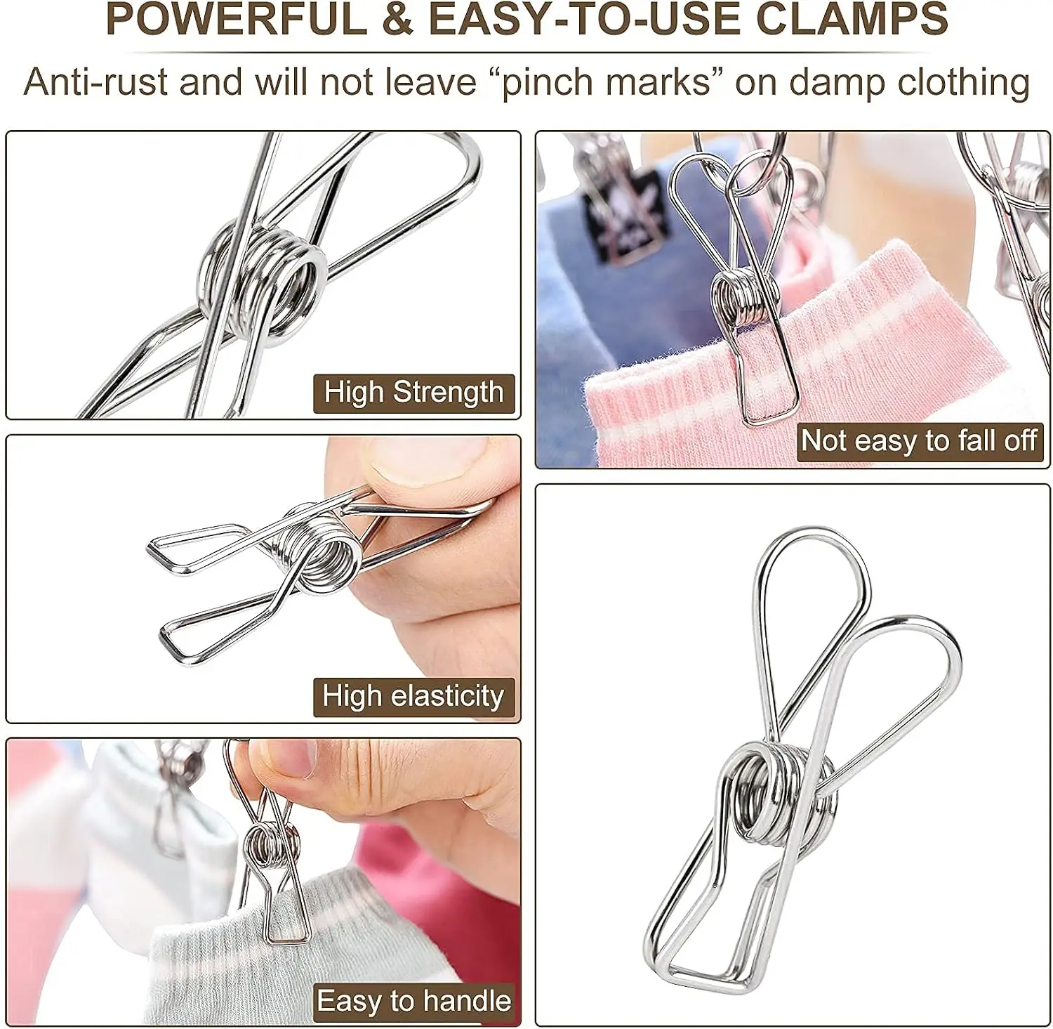Picture 7: Foldable Clothes Drying Rack Stainless Steel Clothes Drying Hanger with 20 Clips, Laundry Hanging Dryer for Underwear, Sock, Bra
