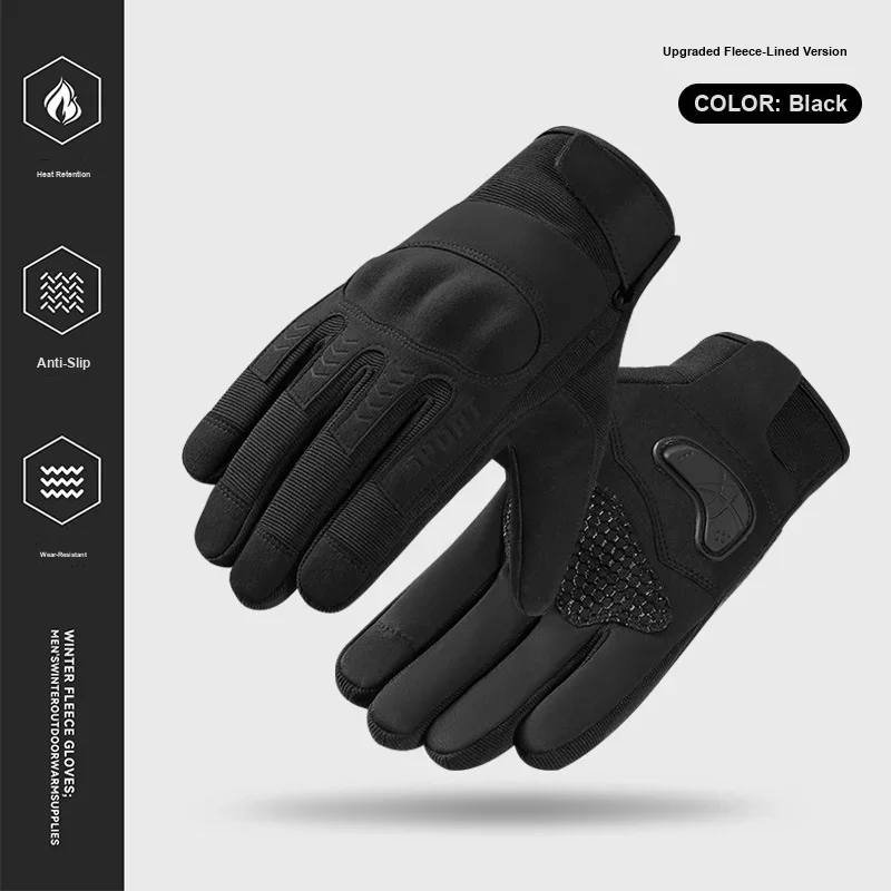 Men Autumn Winter Full Finger Protective Gloves Cold Resistant Windproof Warm for Cycling Motorcycle Riding Outdoor