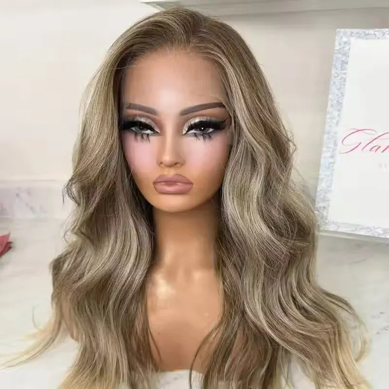 Balayage Ombre Dirty Blonde Ash Brown Highlight Lace Front  Hair Wigs