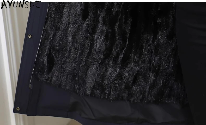 معطف فرو المنك الحقيقي من AYUNSUE ملابس شتوية للنساء سترة متوسطة الطول من الفرو الحقيقي معاطف نسائية بطانة قابلة للفصل