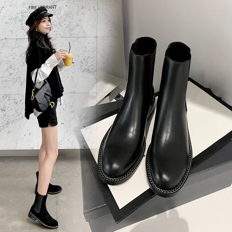 INS HOT Women ankle boots natural leather Cowhide + cow suede Chelsea boots Spring and autumn fashion all-match womens boots