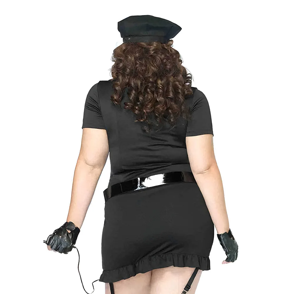 Plus Size policjantki rękawice poliuretanowe przebranie na karnawał zestaw mundurków policyjne kobiety seksowna krótka Mini sukienka z paskiem Walkie Talkie kapelusz