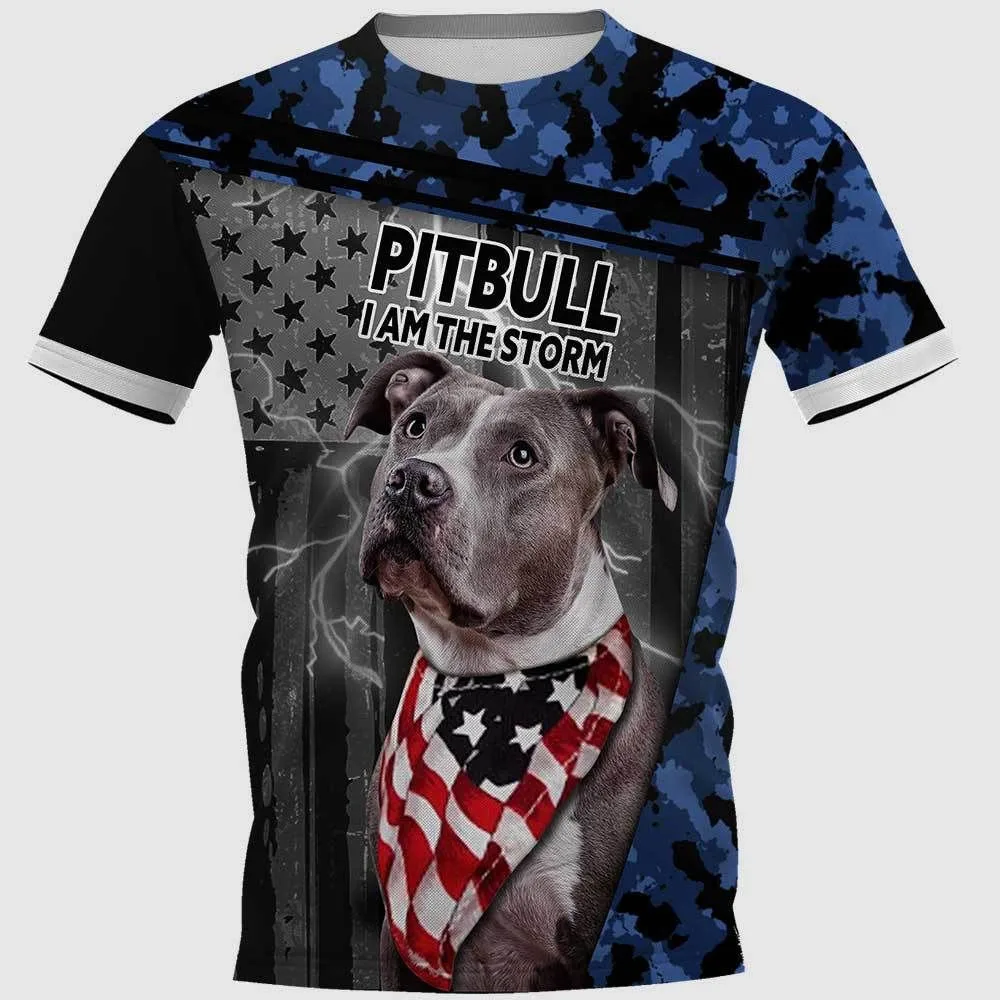 HX Animals Pitbull Hoodies T-shirts I Am The Storm American Flag 3D Printed Coats Casual Sweatshirts Men Clothing Dropshipping