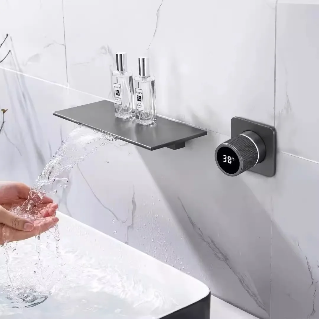 All-copper concealed faucet concealed preconditioning hot and cold faucet digital ambient light hotel project wall basin