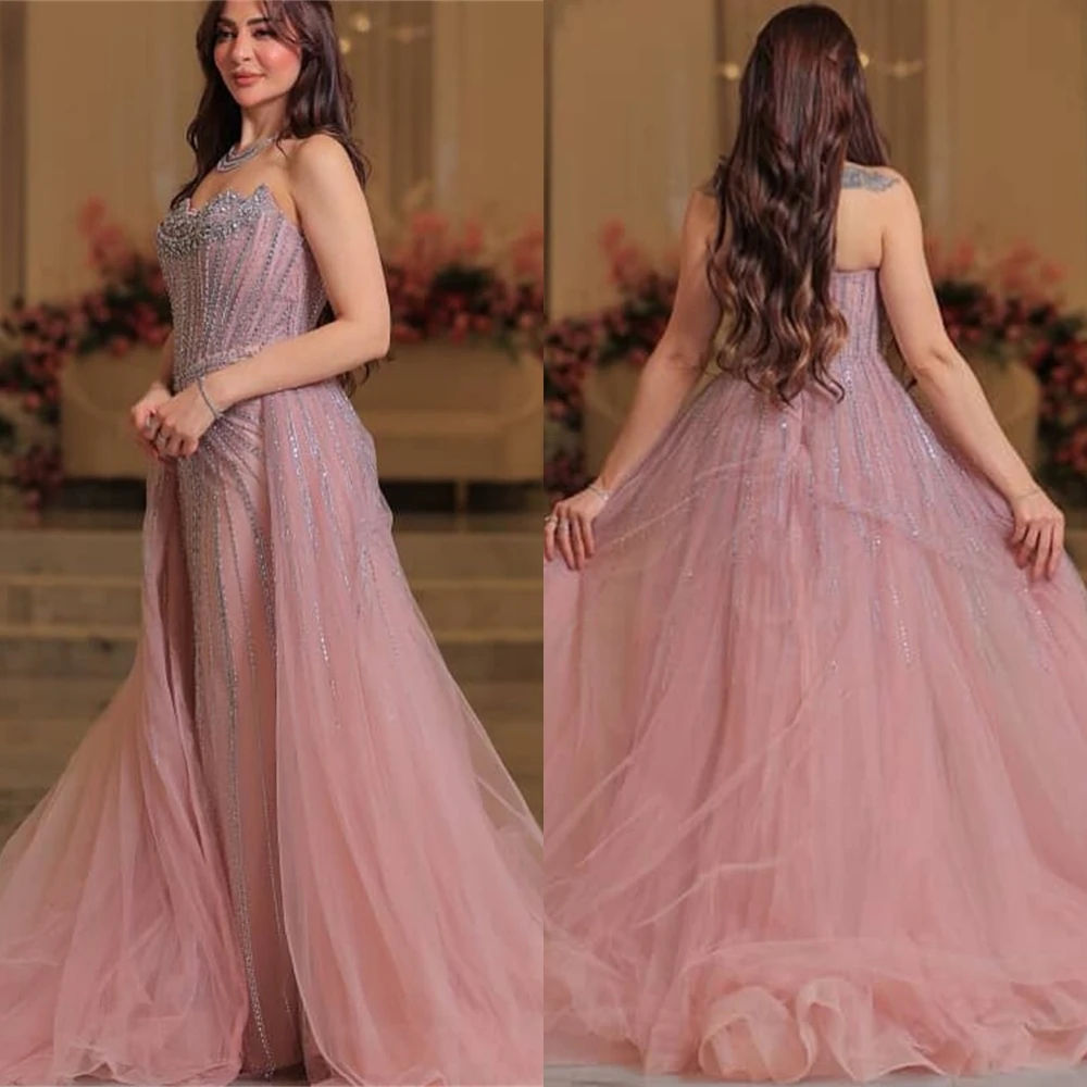 

Customized Elegant Pink Organza Evening Dress Classic Sweetheart Sleeveless Celebrity Gowns Soft Straight Crystal Prom Dresses