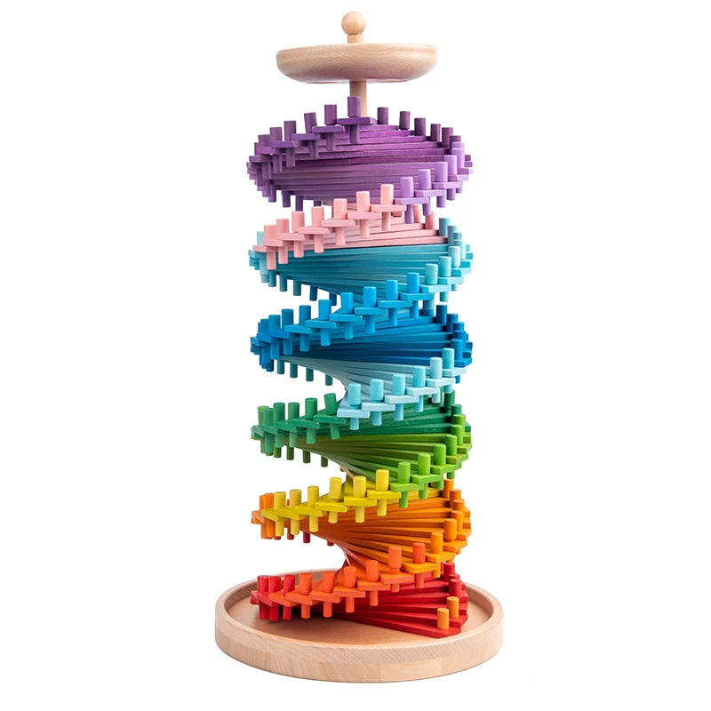 Wooden rainbow assembly track racing marbles game children color recognition early education educational toys