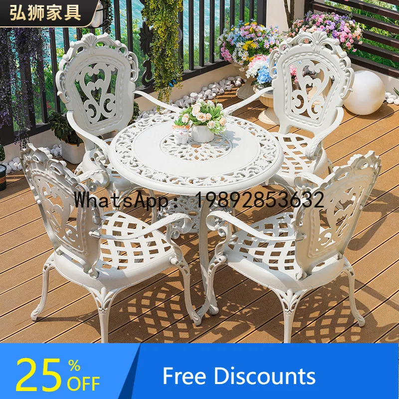 YFY Outdoor Cast Aluminum Balcony Table and Chair Set Leisure Outdoor Garden Open-Air Five-Piece Set Courtyard Cast Aluminum
