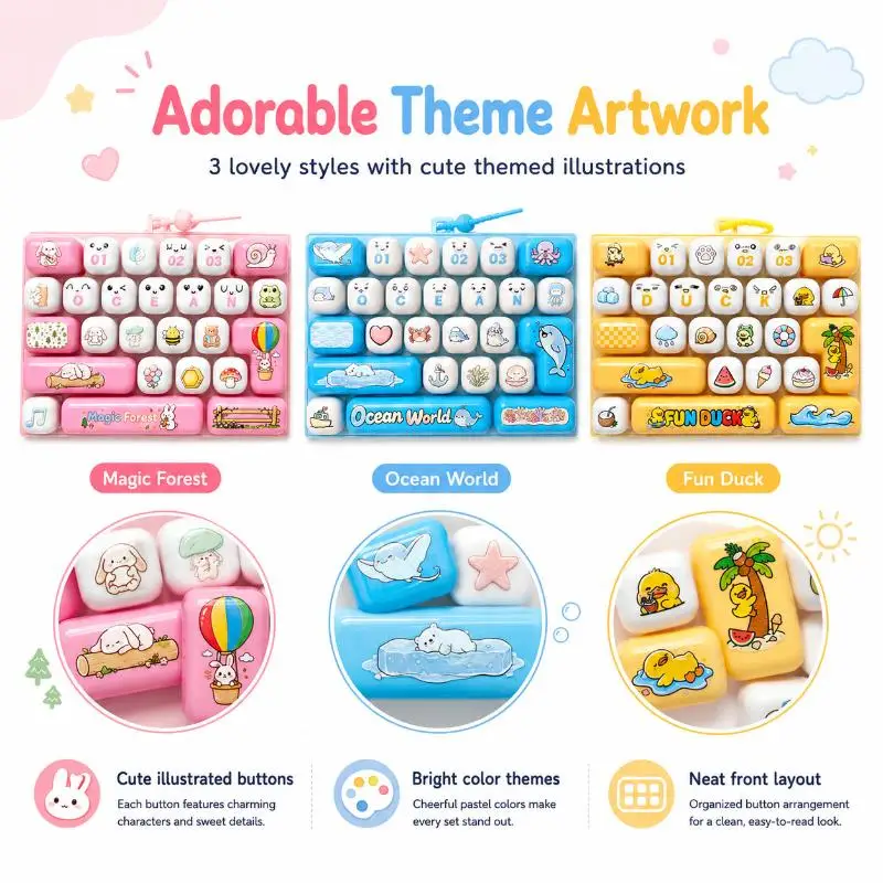 26 Key Fidget Keycap Button Keychain Clickable Stress Relief Toy for Adults Children Family Parent-child Game