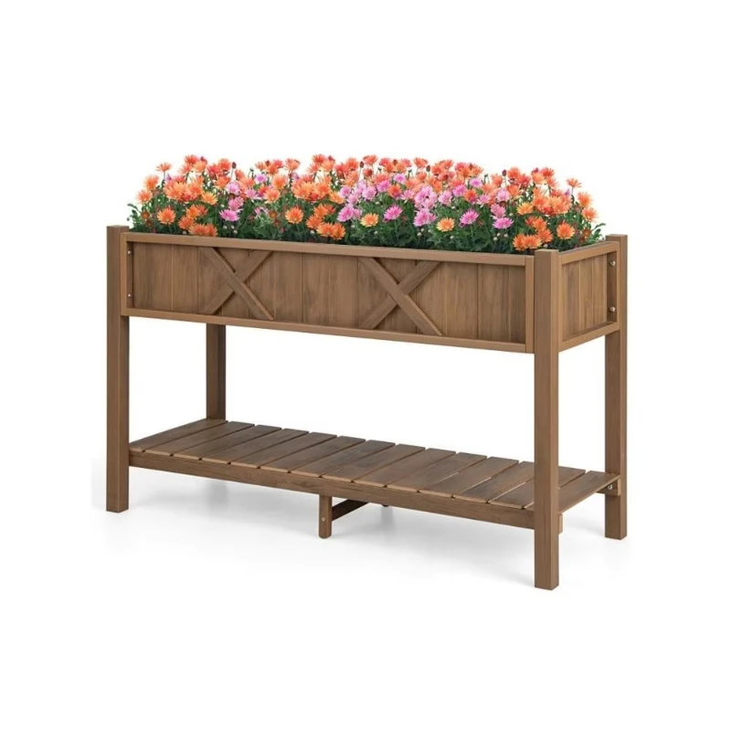 Elevated polywood flowerpot box with drain holes and storage rack flowerpot for easy storage