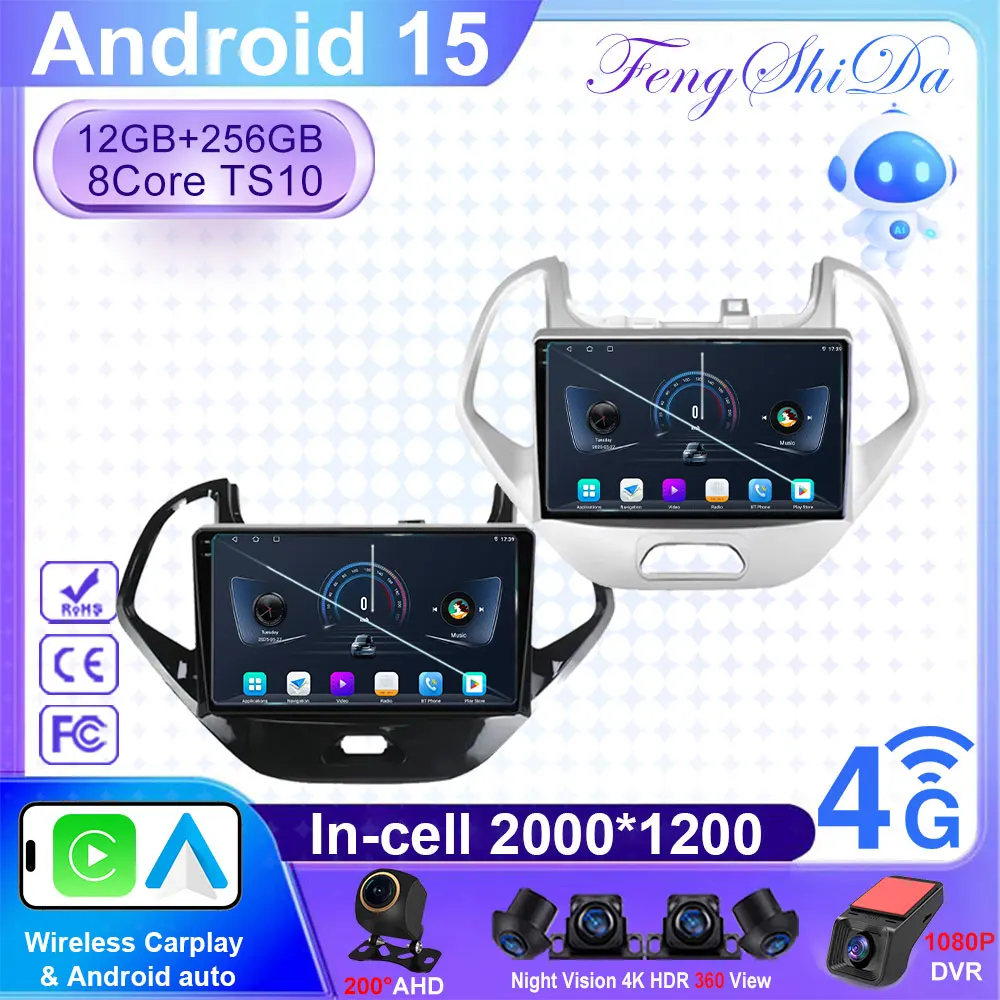 Car Radio Carplay Android For FORD FIGO KA 2015 2016 2017 2018 2019 2020 Automotive Bluetooth Multimedia Receiver Pantalla Coche