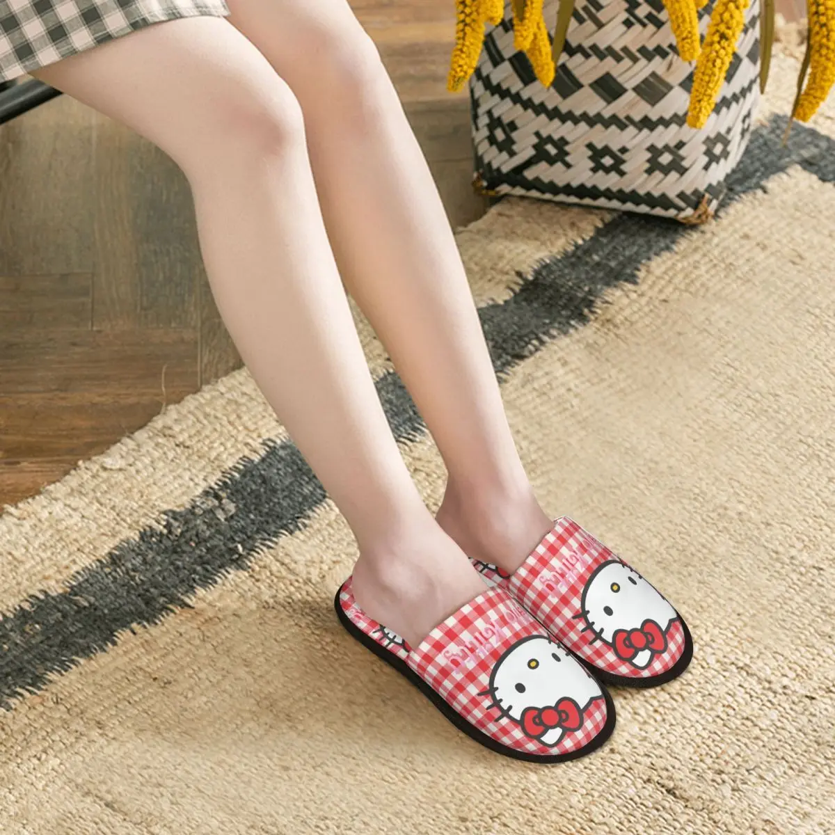 Chinelos personalizados Hello Kitty Guest para Hotel, Cat Cartoon House Slipper, Mulheres