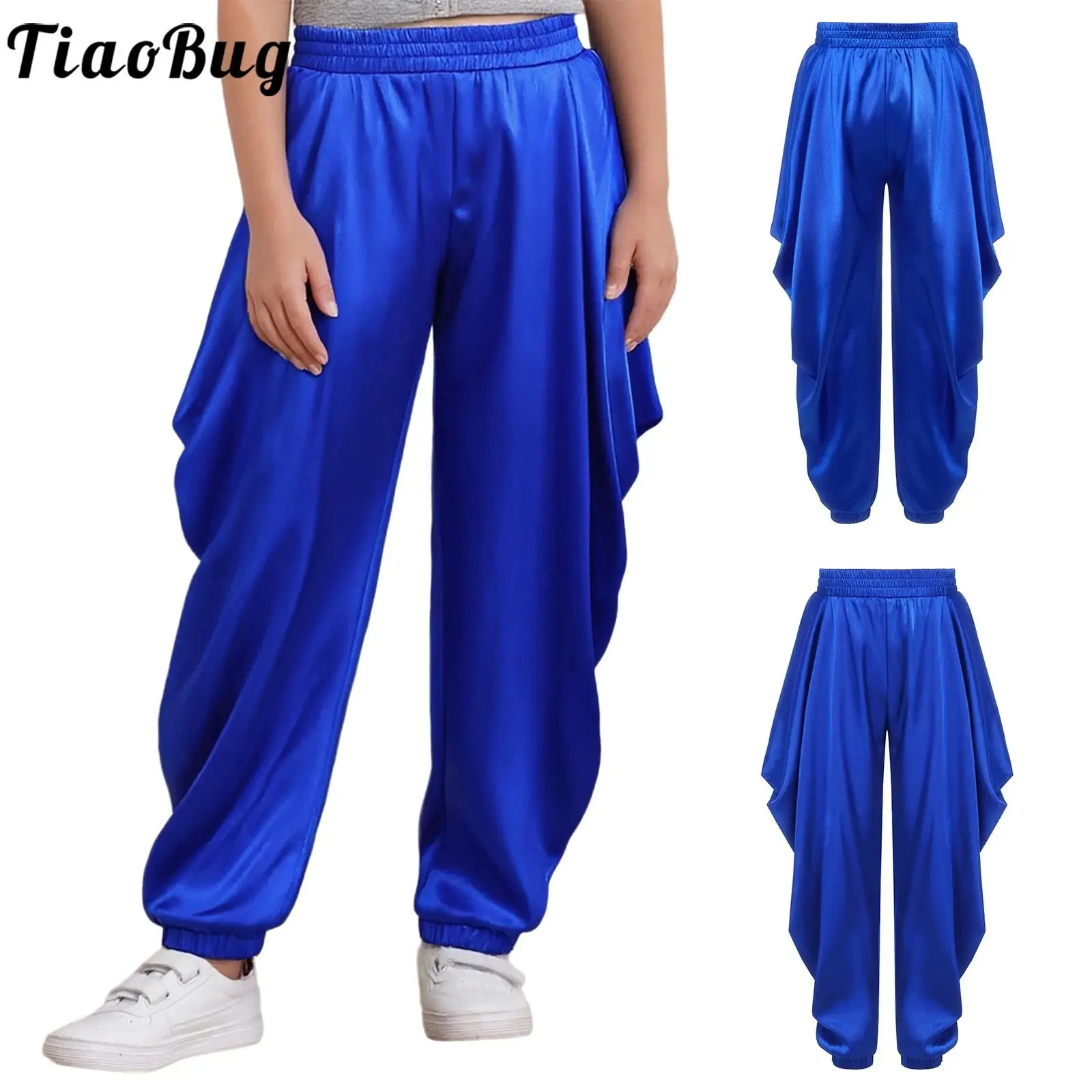 

Kids Boys Arabian Costume Arabian Prince Dress Up Satin Dhoti Pants Loose Baggy Trousers for Halloween Carnival Stage Performace