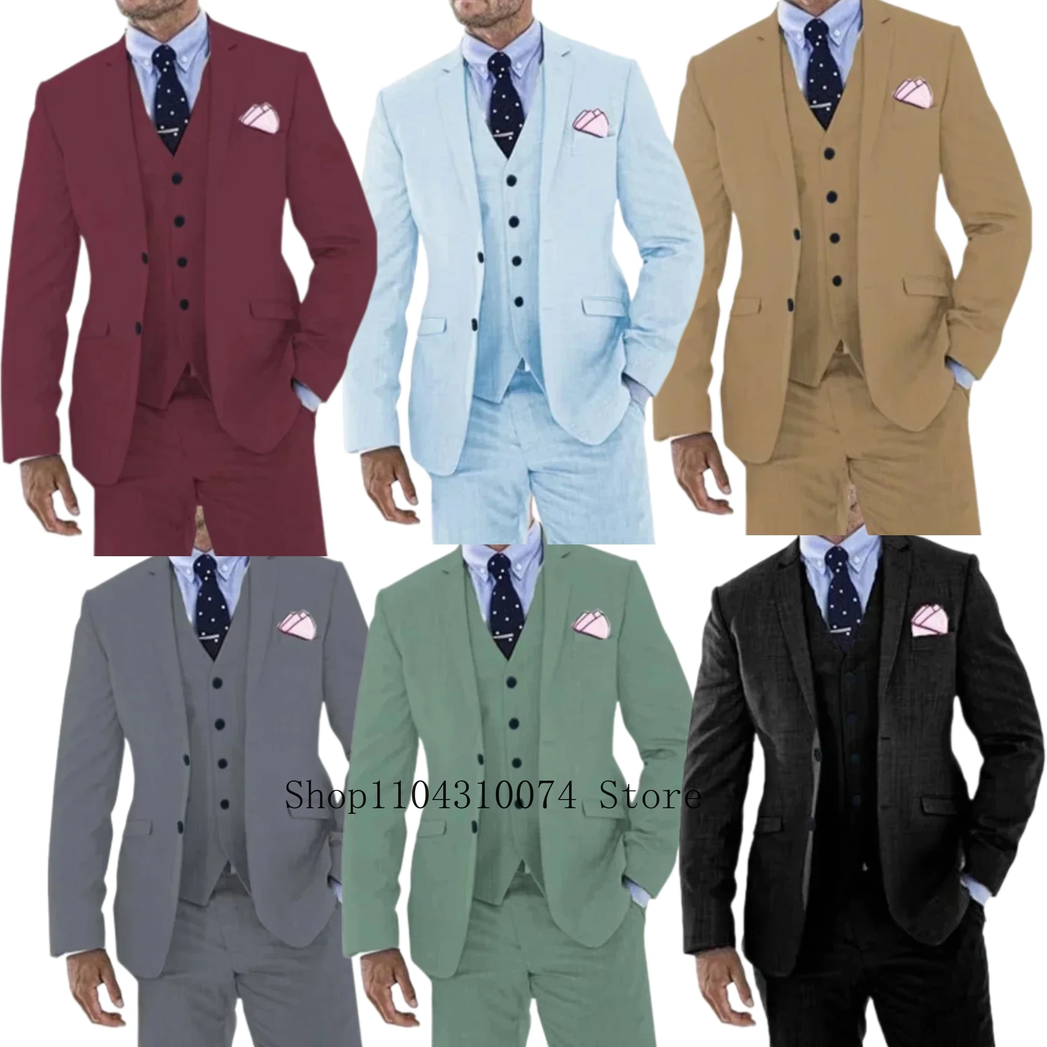 

Men's Suit with Peak Lapel for Wedding 3 Pieces Blazer Vest and Pants Set Single Breasted Graduation Casual Suit Summer Beach