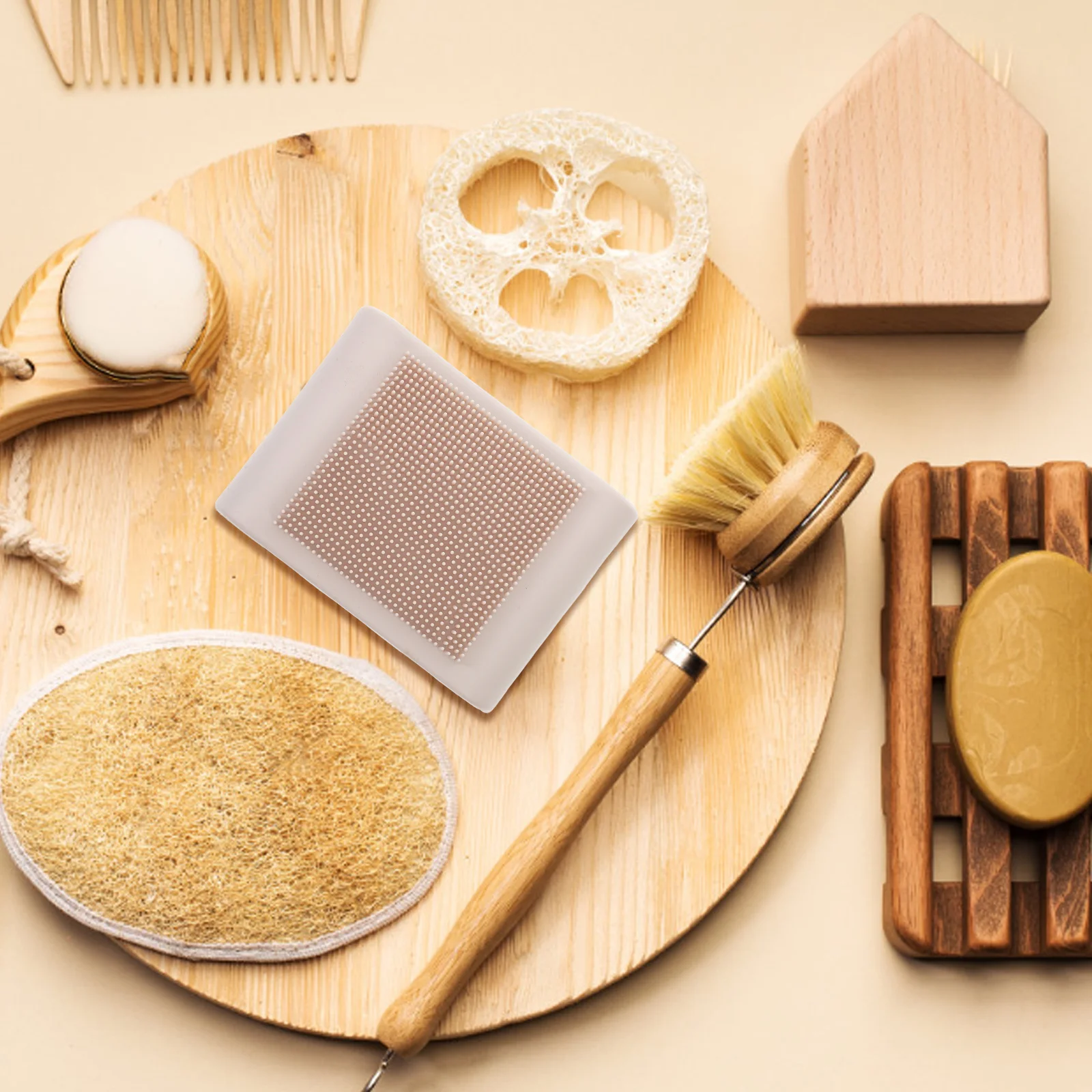 

FRCOLOR Double Sided Silicone Bath Brush 2 in 1 Shampoo Scalp Scrubber Soft Body Cleaning Tool for Massage Beige