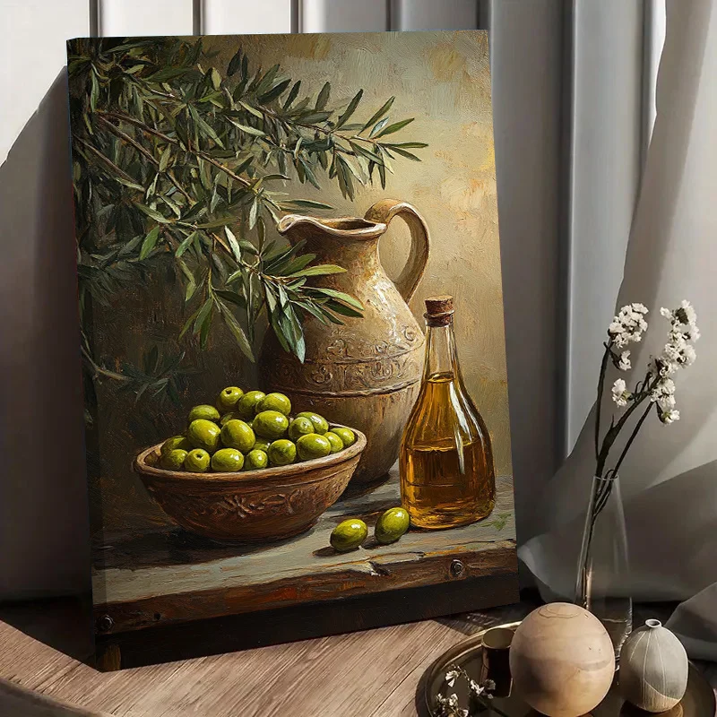 1pc Tabletop Olive Tree Painting Frame Canvas Art, Wall Art Decorative Frame Poster, Living Room Bedroom Office Frame Mural