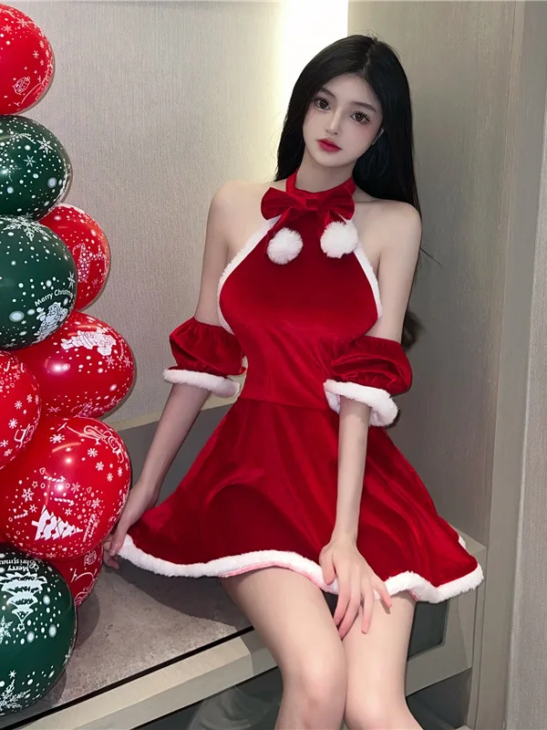 Sexy New Year Christmas Red Spicy Girl Plush Sex Mini Dress Girl Hot Sexy Korean Women Spice Girls Uniform 2023 New Top L1XR