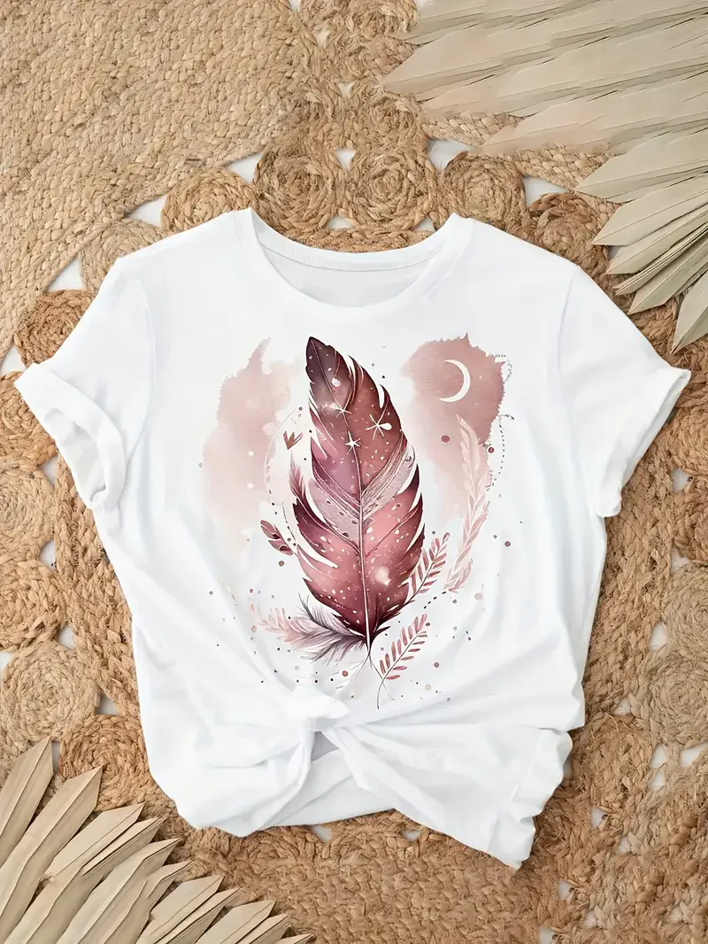 

Female Shirt Regular Star Moon Print Short Sleeve Printed T Shirt Clothing Women's T-Shirt Graphic Clothing Top Tee