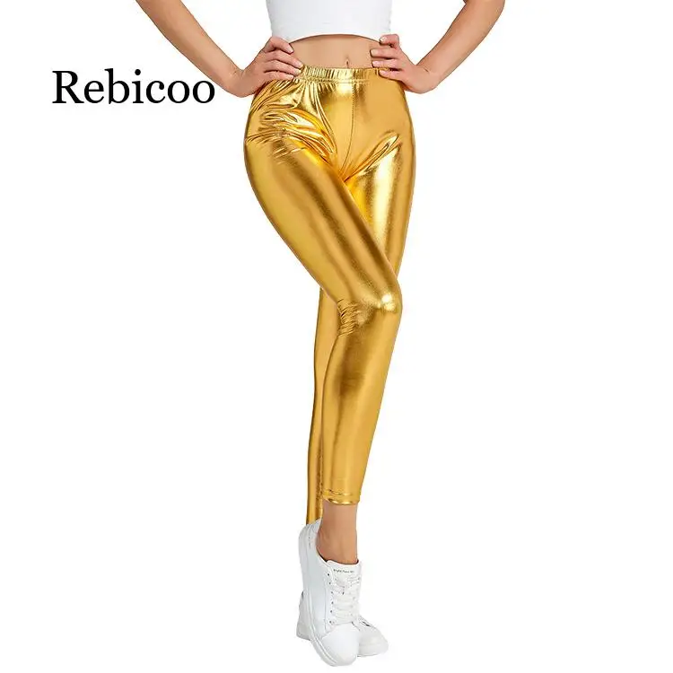 European and American Sexy Faux Leather Pants, Night Scene Metal Reflective Pants