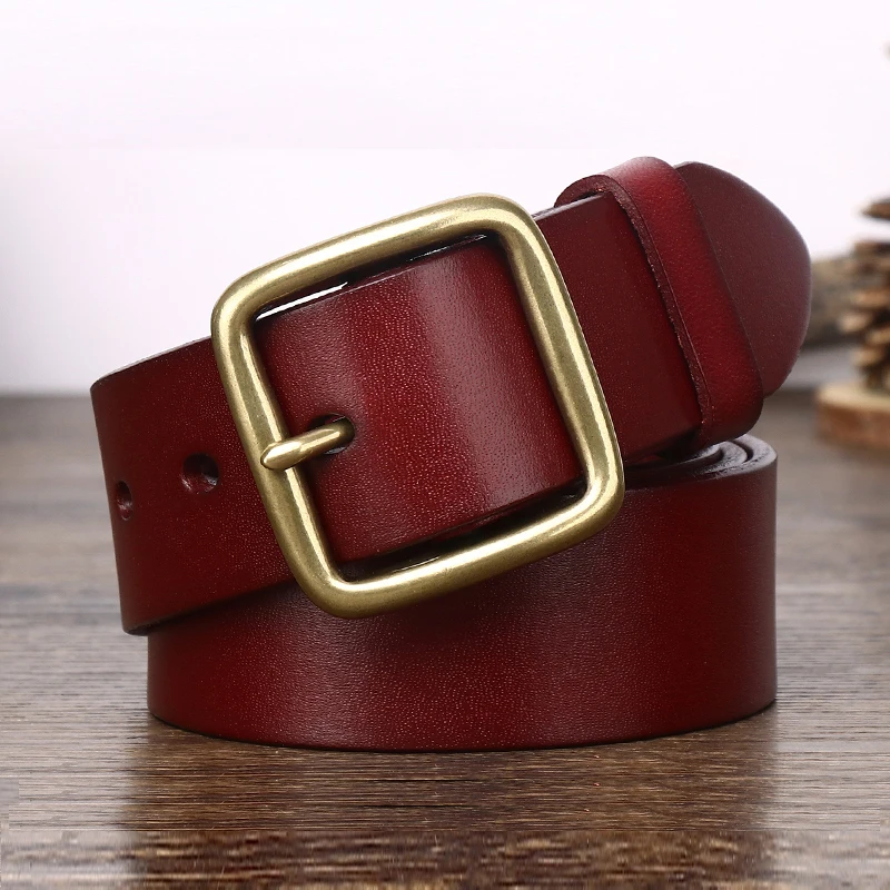 3.8cm Red Genuine Leather Belts For Mens Designer High Quality Cowboy Natural Dress Luxury Belt Lumbar Mans Studded Belt