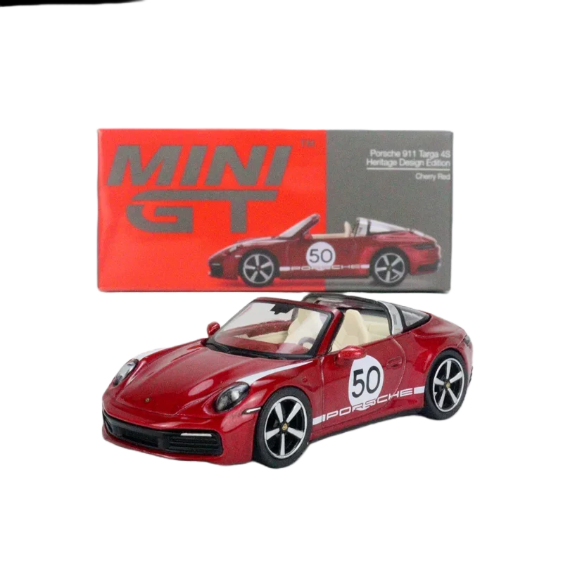 MINI GT 1:64 Porsche 911 Targa 4S Heritage Design Car model 50th anniversary alloy roller miniature model, adult decoration,