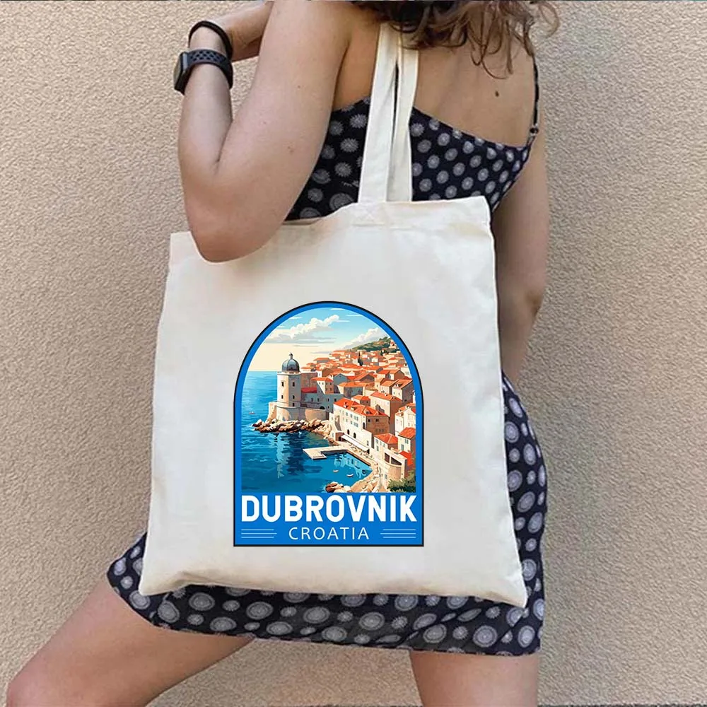 Travel Retro Emblem Handbag Bangkok Dubrovnik Lisbon Seville Mallorca Milan Pamukkale Turkey Seoul Vienna Canvas Cotton Tote Bag