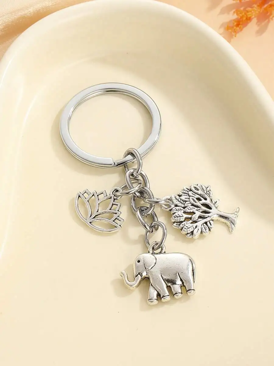 

Elephant Tree Lotus Charm Keychain For Bag Car Backpack Adult Gift