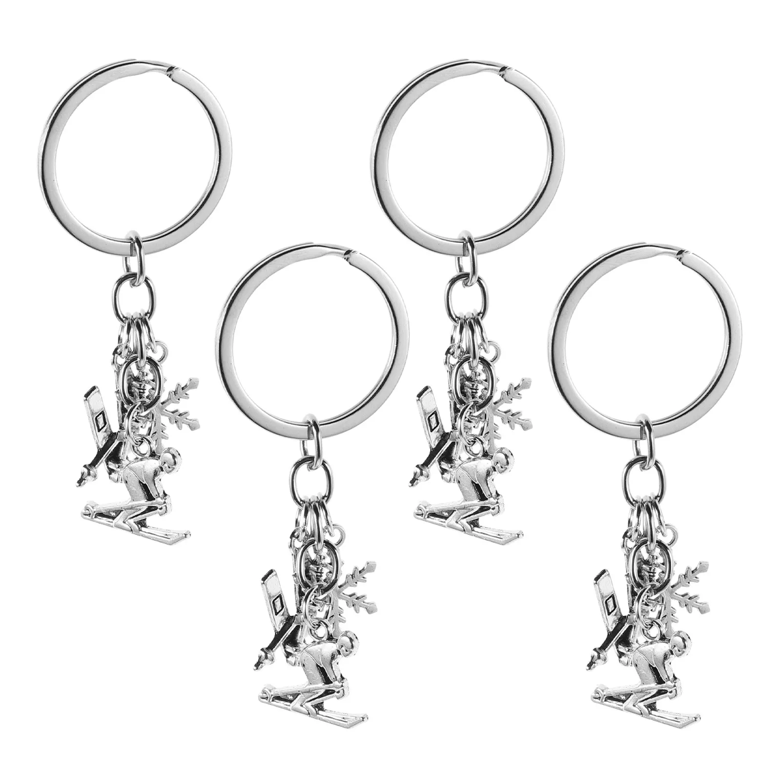 

4Pcs Metal Ski Keychain Winter Sports Keychain Snowflake Ski Ornament for Handbag Backpack Car Keys Skiing Accessories Women Men