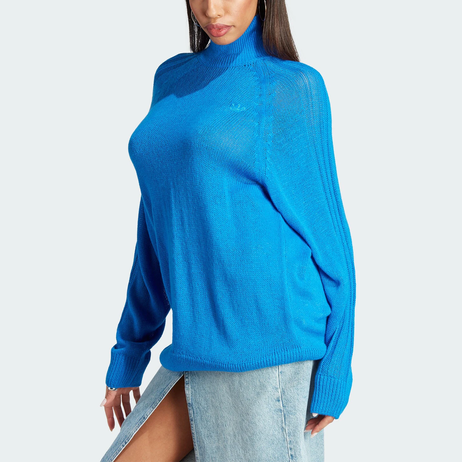 Adidas Authentic Three Leaves Women's Knitted High Collar Sports Pullover Sweater IL8535
