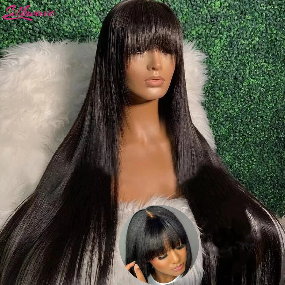 3X1 Lace 100% Human Hair Wig With Bangs Short Bob Human Hair Wigs For Women 30 34 Inch Brazilian Straight Fringe Wig