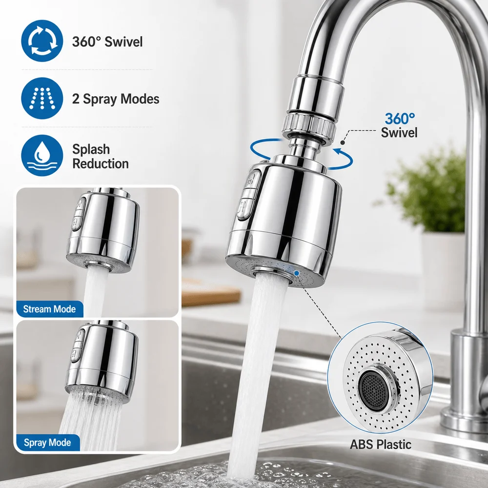 New ABS Faucet Aerator Swivel Rotating Faucet Extender Water Saving Adjustable Water Direction Tap Aerator Tap Accessories