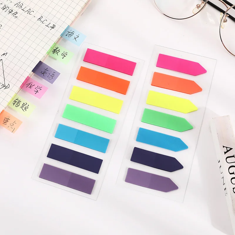 

140 Pcs Sticky Notes Flags 7 Color Tabs Index Flag Bright Colors Page Index Stickers Translucent Page Makers for Page Bookmarks