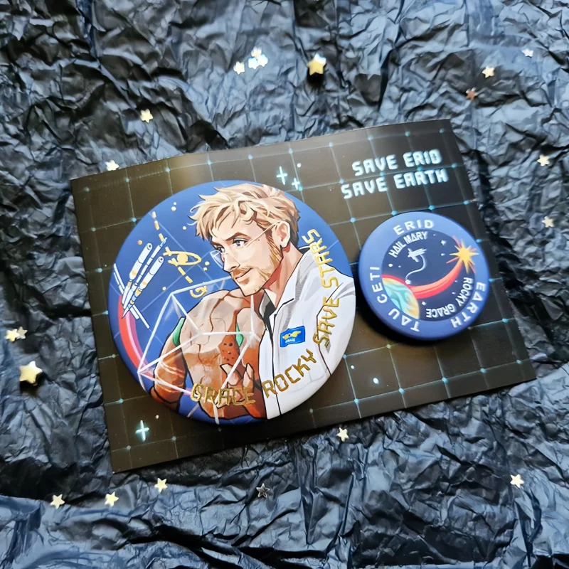Project Hail Mary Mission Badge Set Save Erid Save Earth 2Pcs Round Pins Anime Character Space Sci-Fi Book Merch Fan Gift