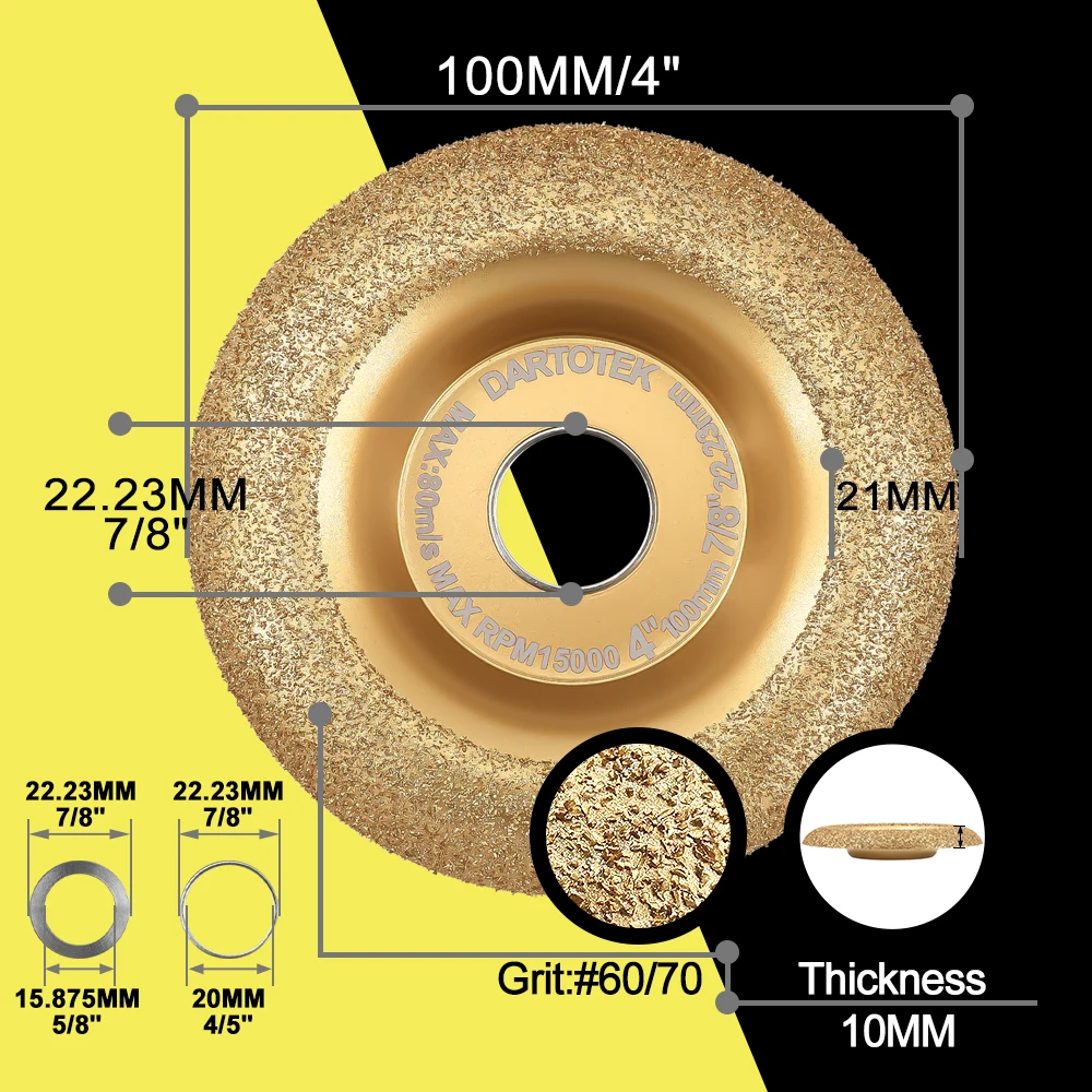DARTOTEK 1/2 قطعة Dia100mm سبائك الصلب طحن كأس عجلة 4 بوصة فراغ صنع من النحاس الرملي القرص لطحن نحت تلميع الخشب