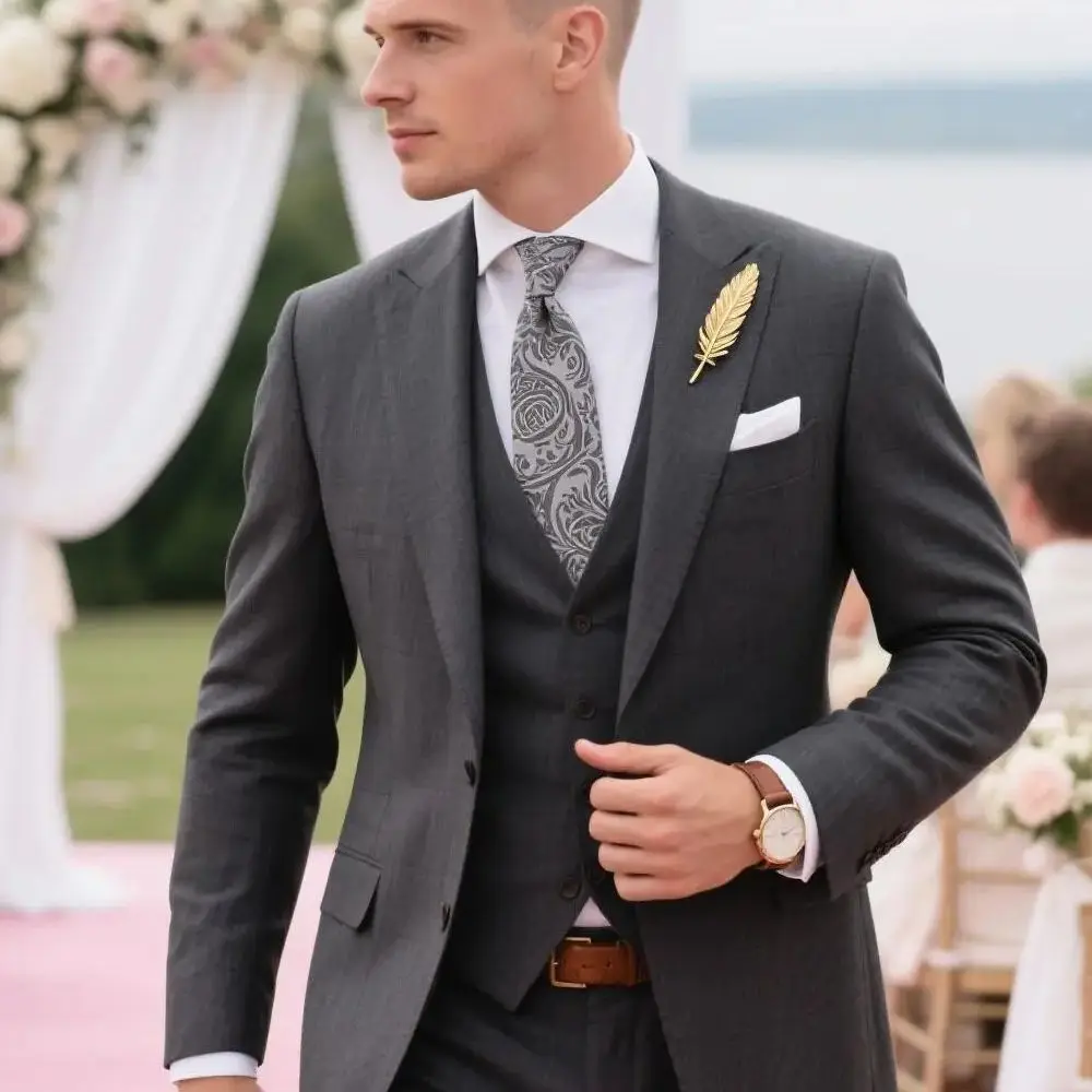 

Terno preto masculino de alta qualidade, slim fit, luxuoso e elegante, terno de negócios, roupas da moda para casamento, conjunt