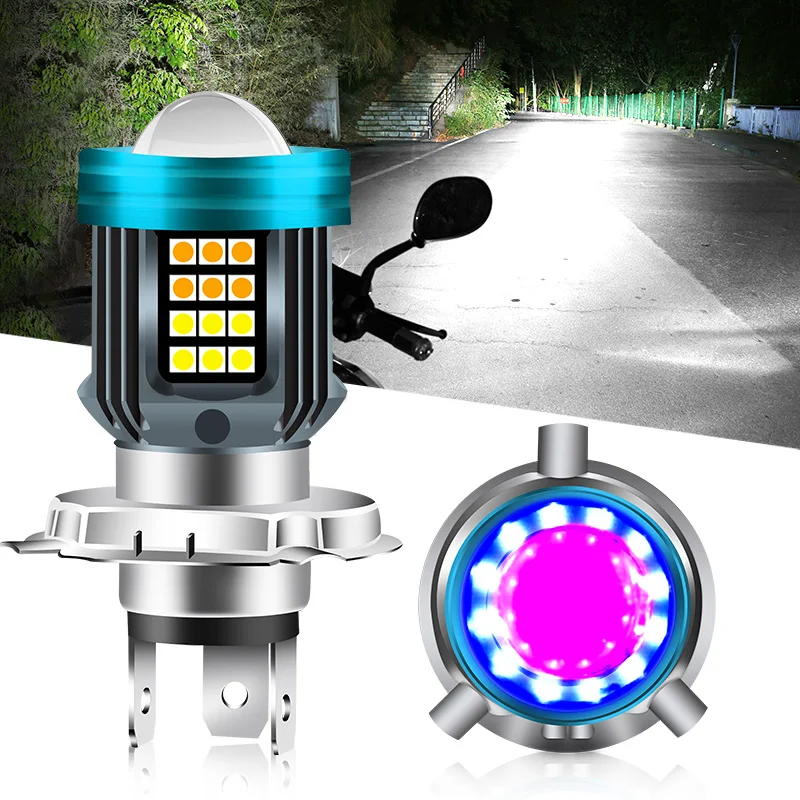 New Blue/Red Angel Eye H4 LED Motorcycle Headlight BA20D H6 Brake Rear Bulb DRL Accessories DC 12-80V for Motorcycle