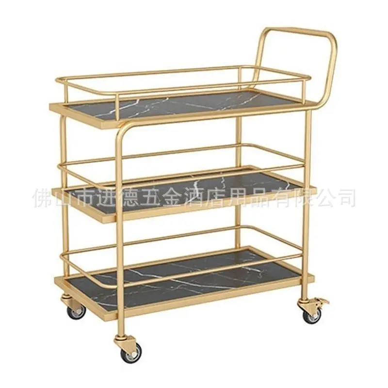 Wine cart Three-layer service Wine cart Dining Luxury rectangular wine cart Art snack Hotel supplies