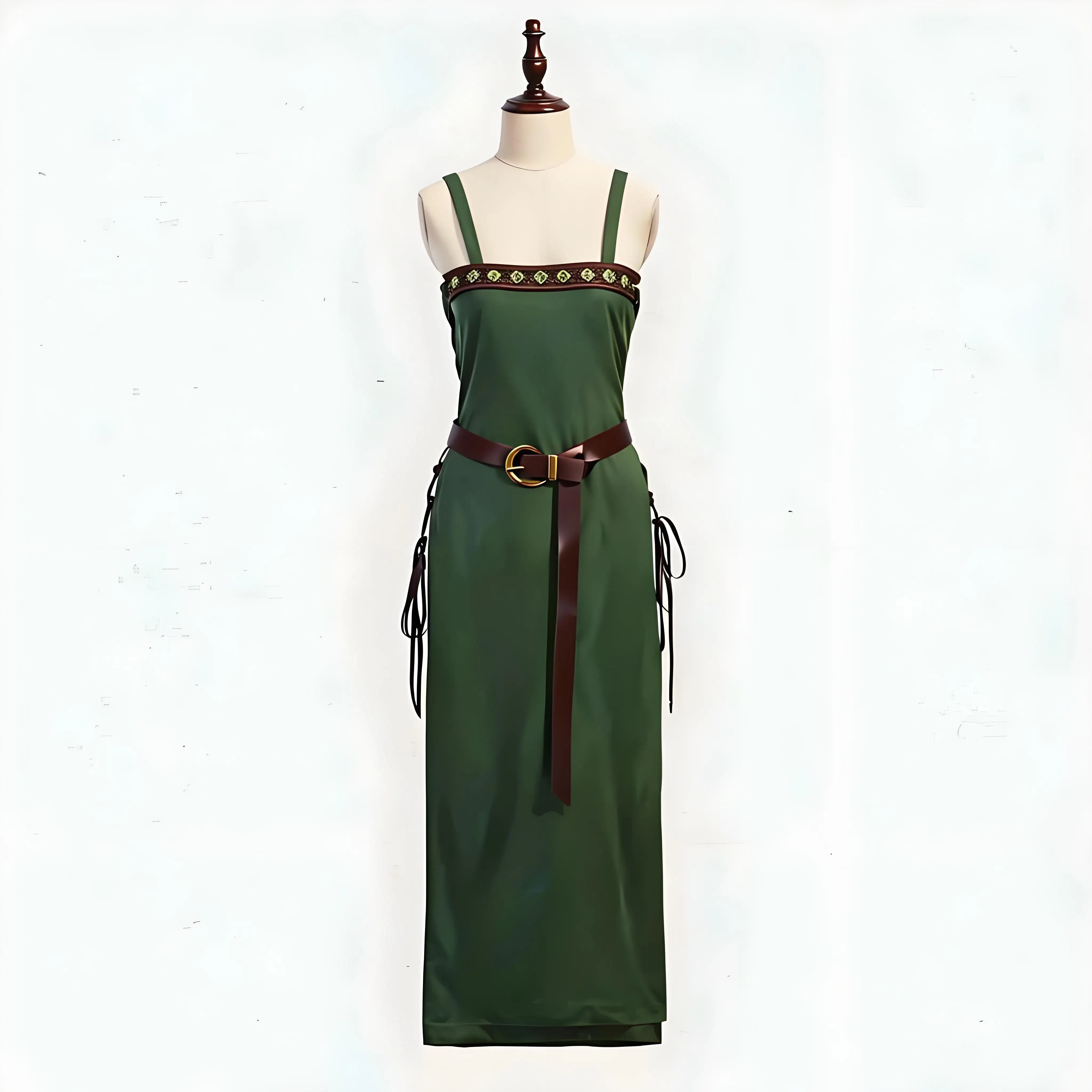 

Women's Green Viking Apron Dress Medieval Renaissance Green Tunic Dress With Belt Halloween Carnival Party Costume