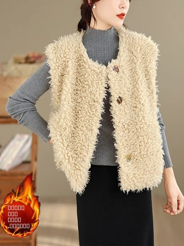 

Ele корейский Sle женский жилет из овечьего меха, модное пальто осень-зима, Новое поступление, тонкая круглая пуговица Ne